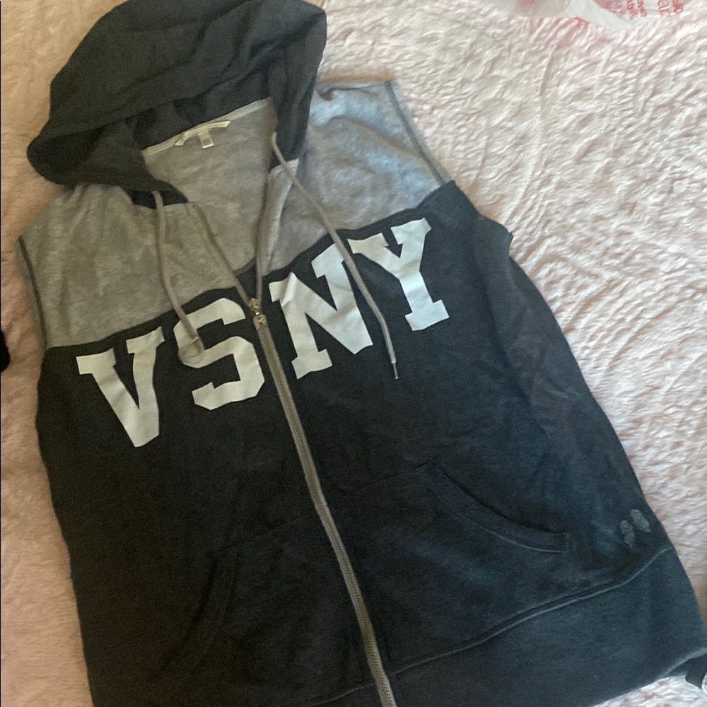 VSNY Black and Gray Sleeveless Hoodie
